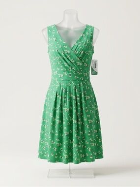 Green Floral Sleeveless Wrap Dress